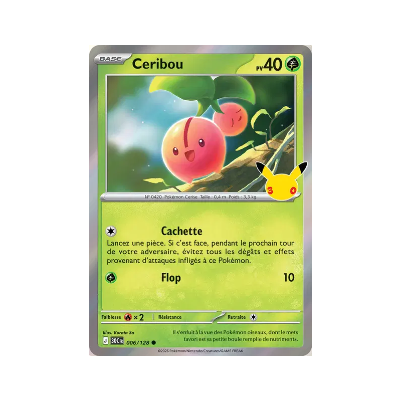 Carte Pokémon Ceribou 006/128 Commune 30ᵉ Anniversaire