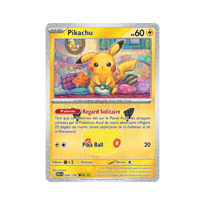 Carte Pokémon Pikachu 028/128 Sans rareté 30ᵉ Anniversaire