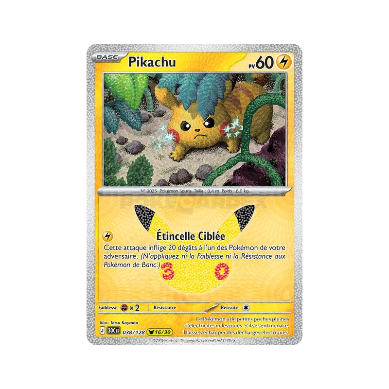 Carte Pokémon Pikachu 038/128 Sans rareté 30ᵉ Anniversaire