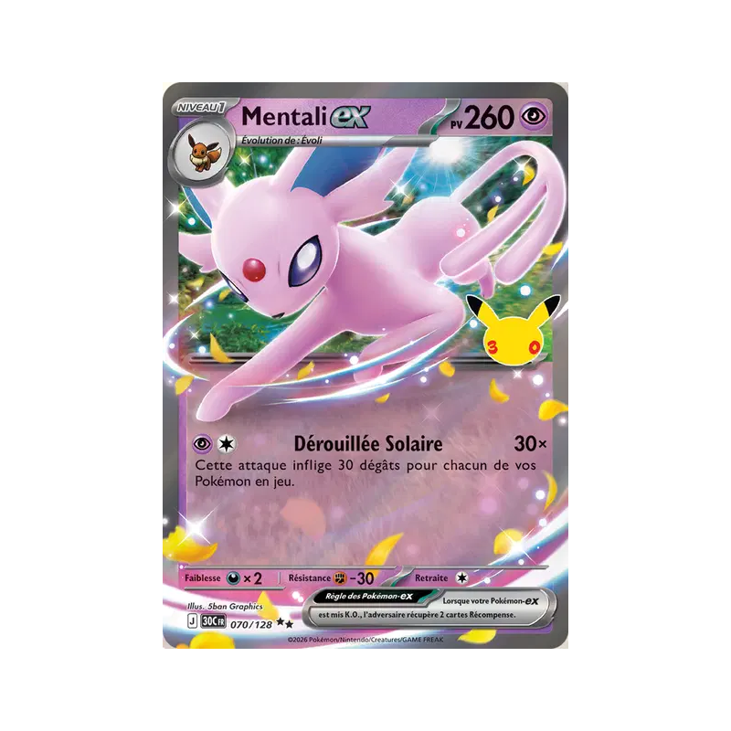 Carte Pokémon Mentali ex 070/128 Double Rare 30ᵉ Anniversaire