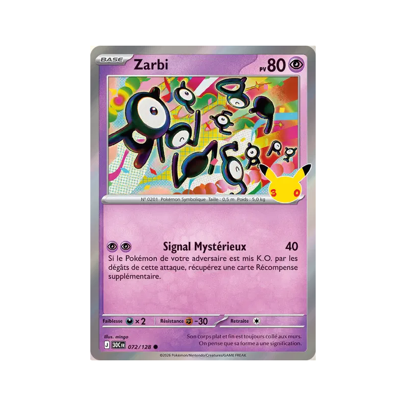 Carte Pokémon Zarbi 072/128 Commune 30ᵉ Anniversaire