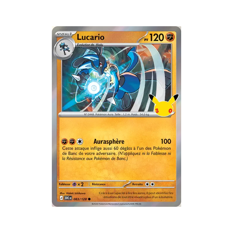 Carte Pokémon Lucario 083/128 Commune 30ᵉ Anniversaire