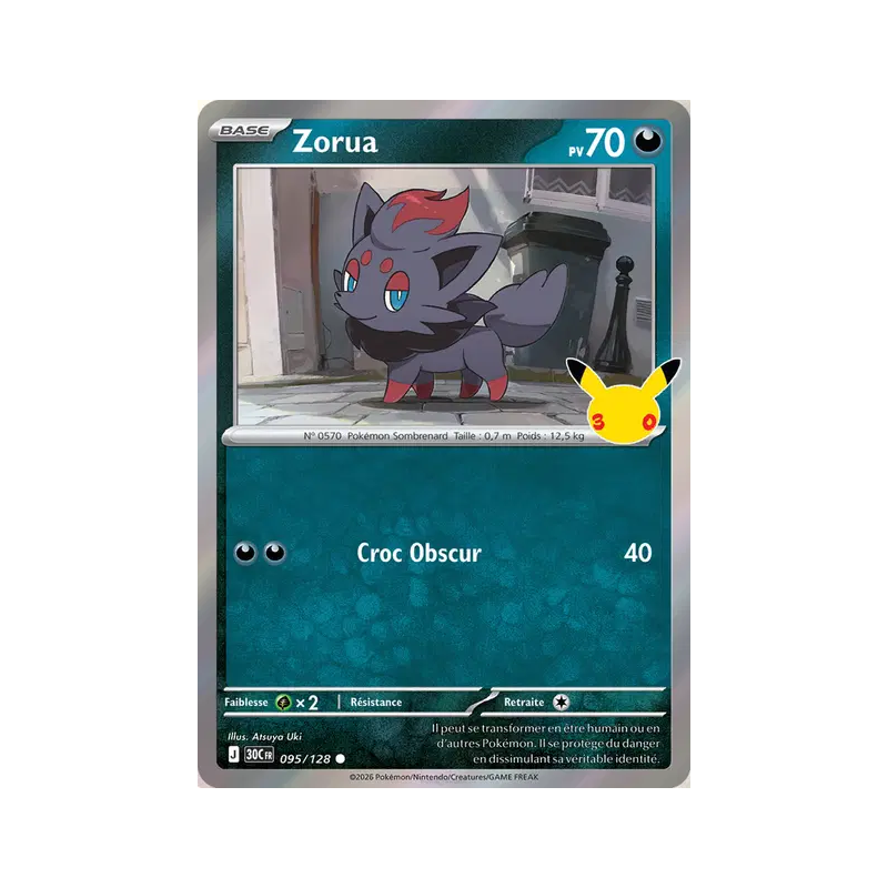 Carte Pokémon Zorua 095/128 Commune 30ᵉ Anniversaire