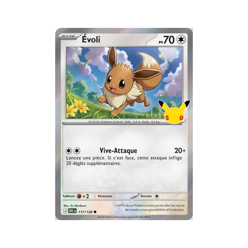 Carte Pokémon Évoli 117/128 Commune 30ᵉ Anniversaire