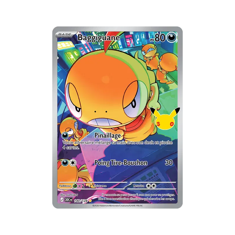 Carte Pokémon Baggiguane 140/128 Illustration Rare 30ᵉ Anniversaire