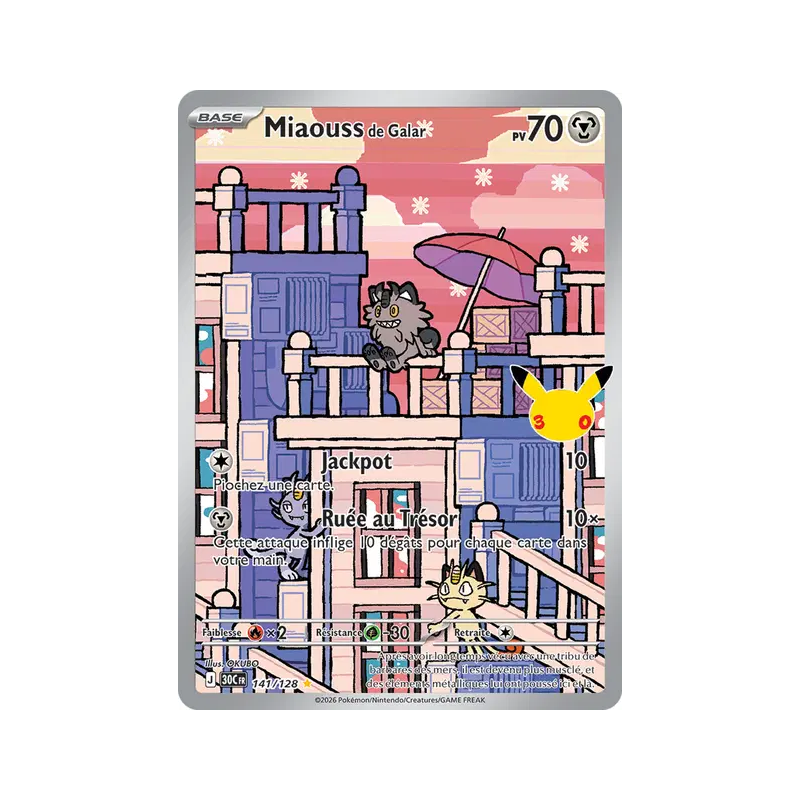 Carte Pokémon Miaouss de Galar 141/128 Illustration Rare 30ᵉ Anniversaire