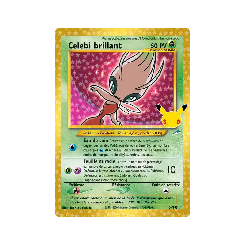 Carte Pokémon Celebi Brillant 106/105 Secrète 30ᵉ Anniversaire