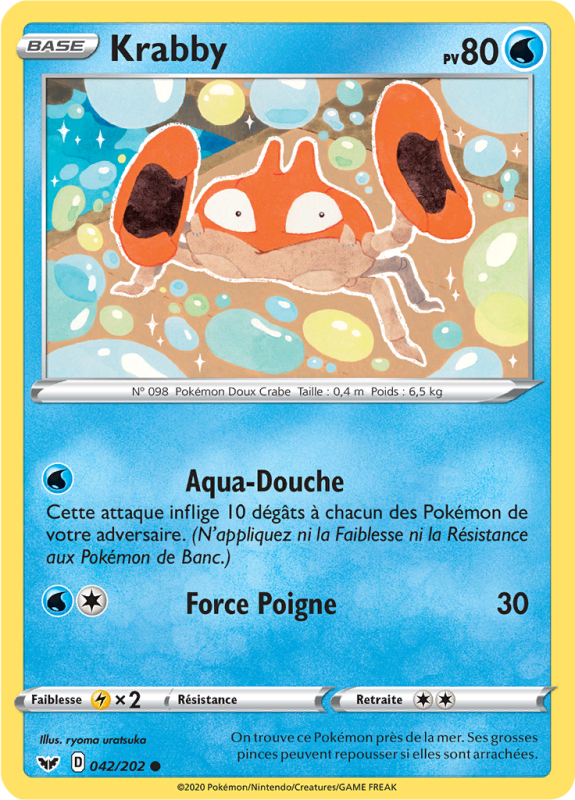 Carte Pokémon Krabby 042/202 Commune Épée et Bouclier (JCC)