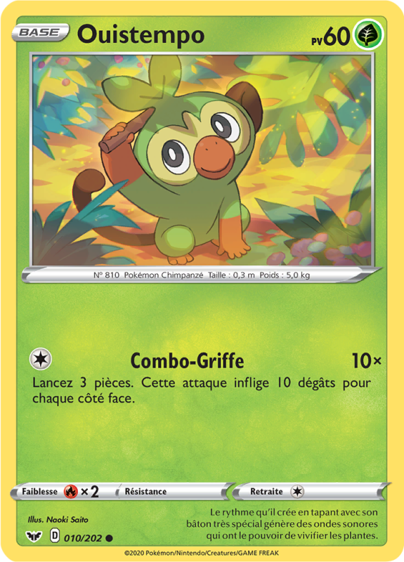 Carte Pokémon Ouistempo 010/202 Commune Épée et Bouclier (JCC)