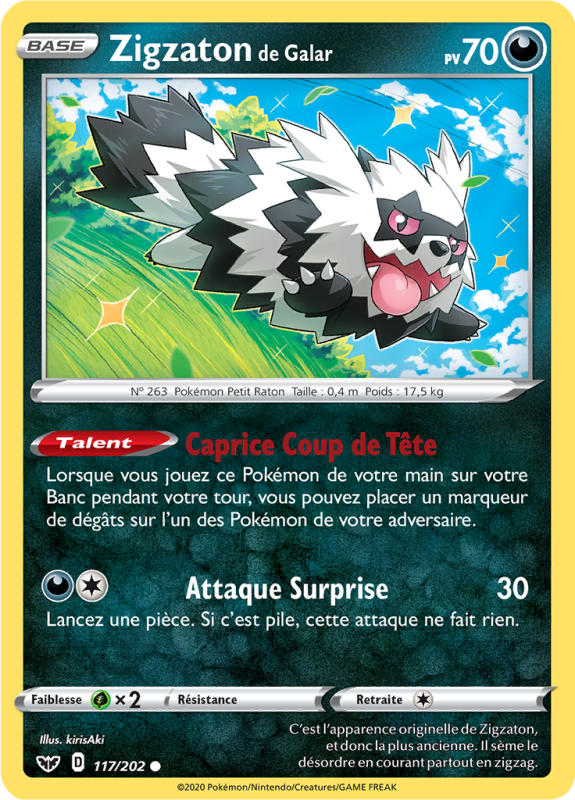 Carte Pokémon Zigzaton de Galar 117/202 Commune Épée et Bouclier (JCC)