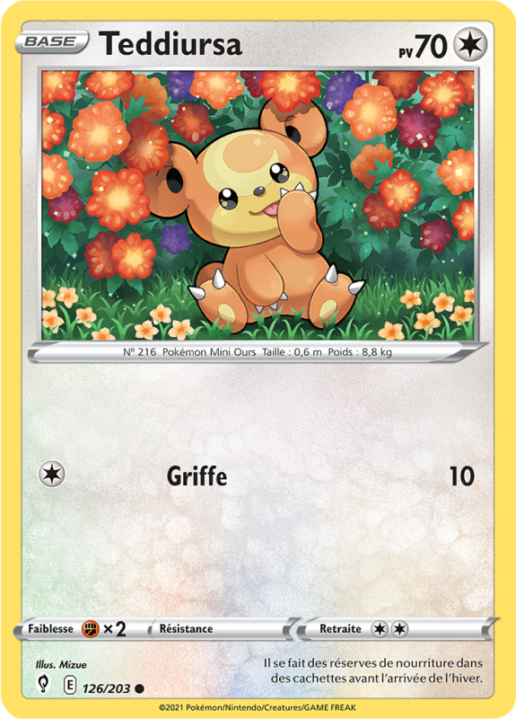 Carte Pokémon Teddiursa 126/203 Commune Évolution Céleste