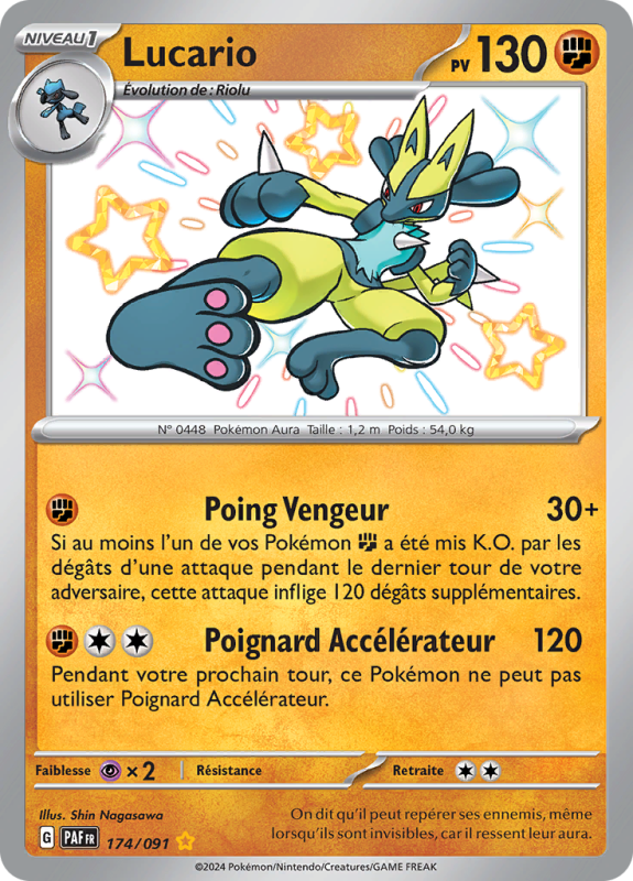 Carte Pokémon Lucario 174/091 Shiny Destinées de Paldea