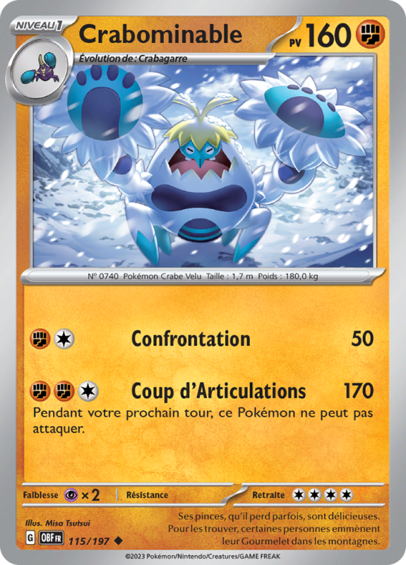 Carte Pokémon Crabominable 115/197 Peu commune Flammes Obsidiennes