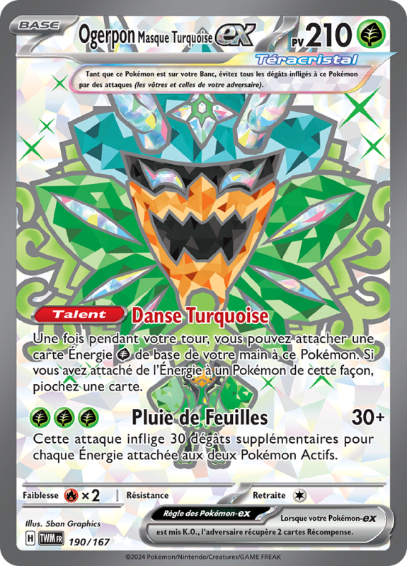 Carte Pokémon Ogerpon Masque Turquoise-ex 190/167 Ultra Rare Mascarade Crépusculaire