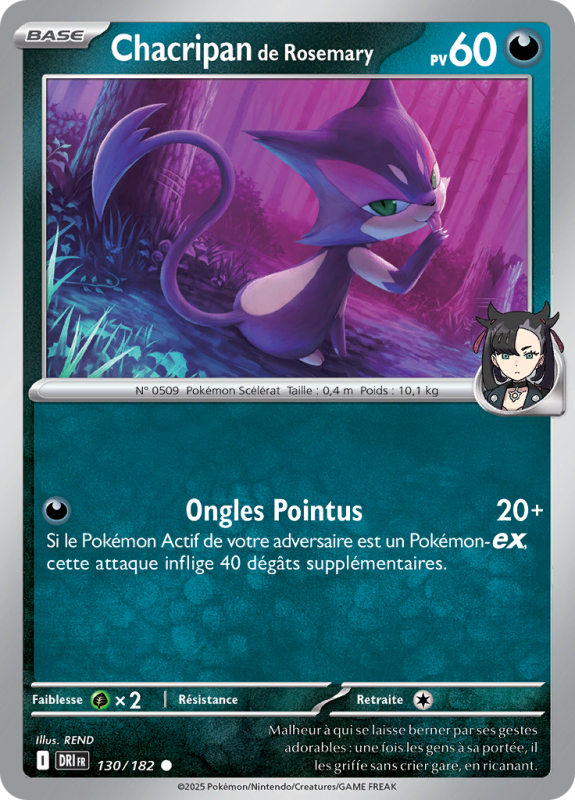 Carte Pokémon Chacripan de Rosemary 130/182 Commune Rivalités Destinées
