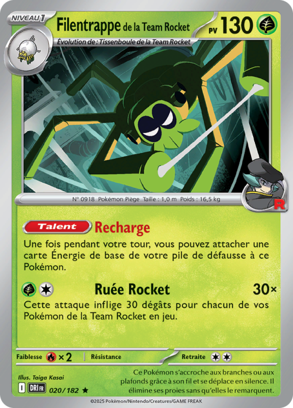 Carte Pokémon Filentrappe de la Team Rocket 020/182 Holographique Rivalités Destinées