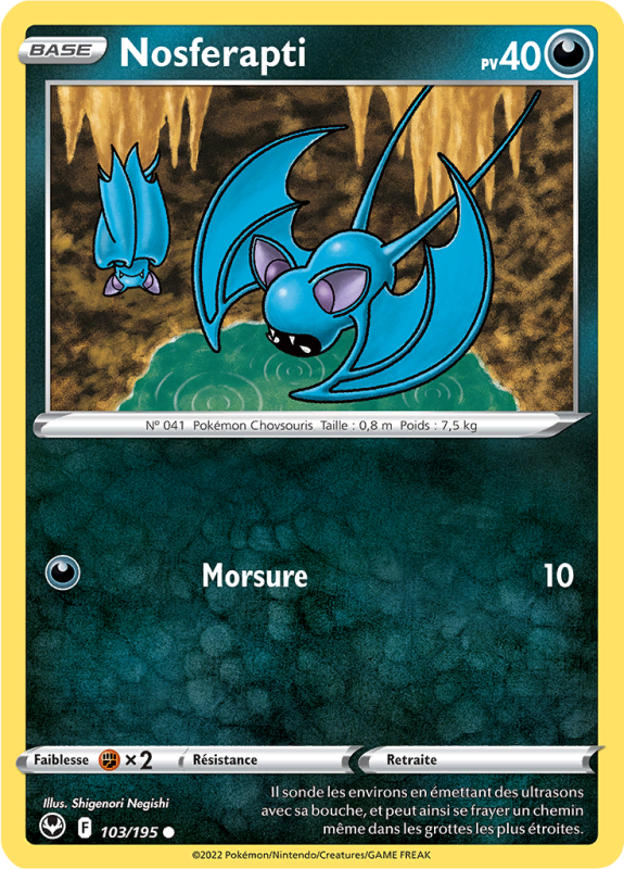 Carte Pokémon Nosferapti 103/195 Commune Tempête Argentée