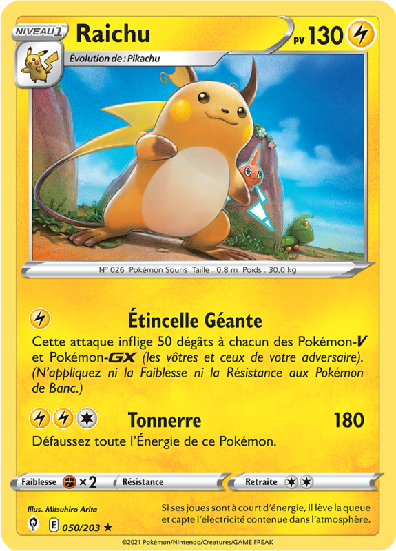 Carte Pokémon Raichu 050/203 Holographique Évolution Céleste