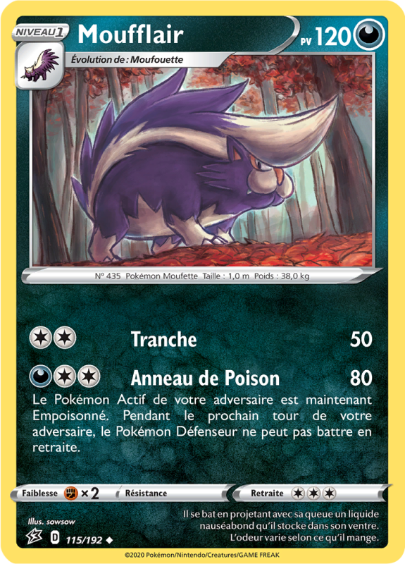 Carte Pokémon Moufflair 115/192 Peu commune Clash des Rebelles