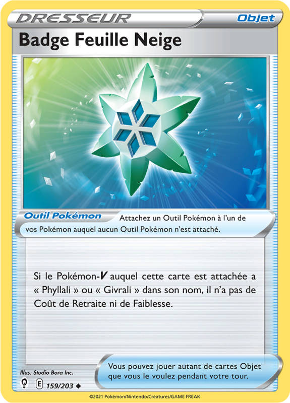 Carte Pokémon Badge Feuille Neige 159/203 Peu commune Évolution Céleste