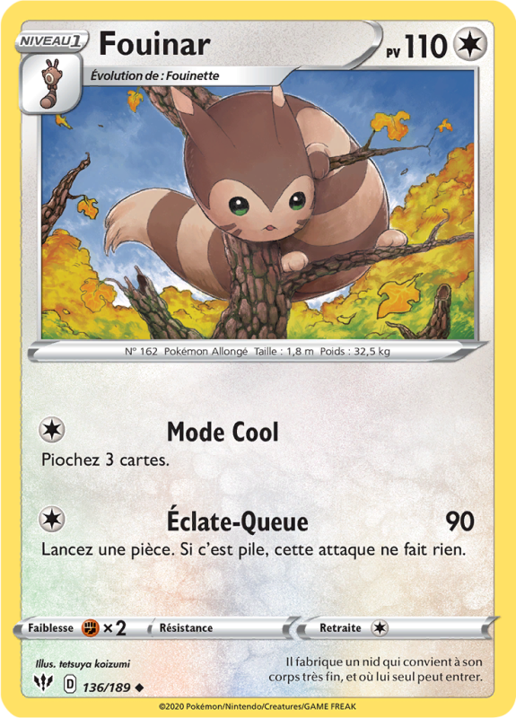 Carte Pokémon Fouinar 136/189 Peu commune Ténèbres Embrasées