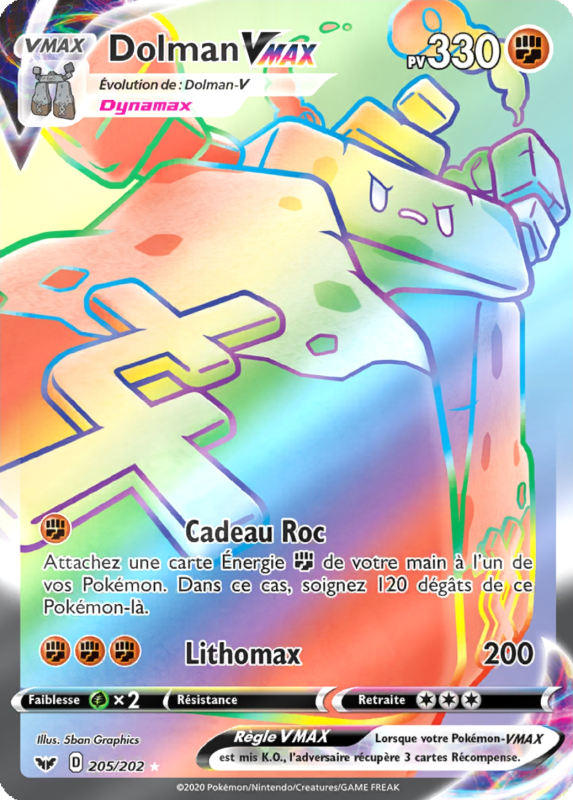 Carte Pokémon Dolman-VMAX 205/202 Rainbow Épée et Bouclier (JCC)