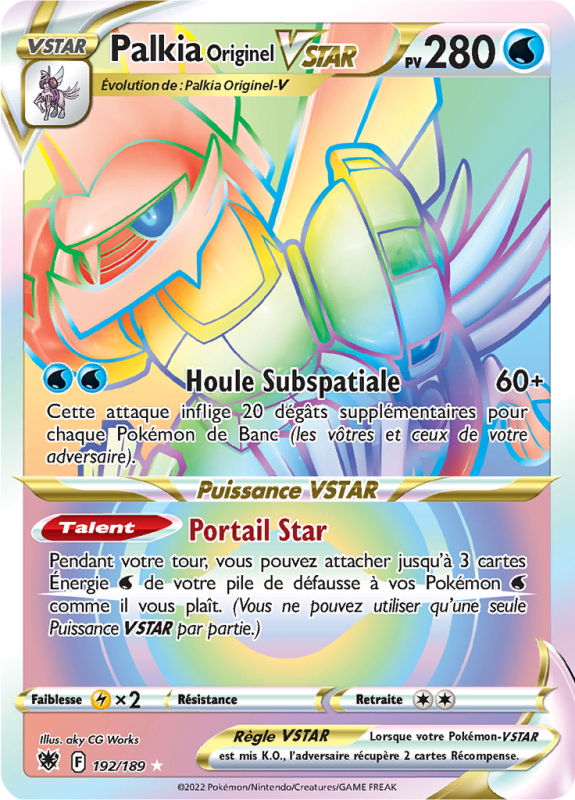 Carte Pokémon Palkia Originel-VSTAR 192/189 Rainbow Astres Radieux