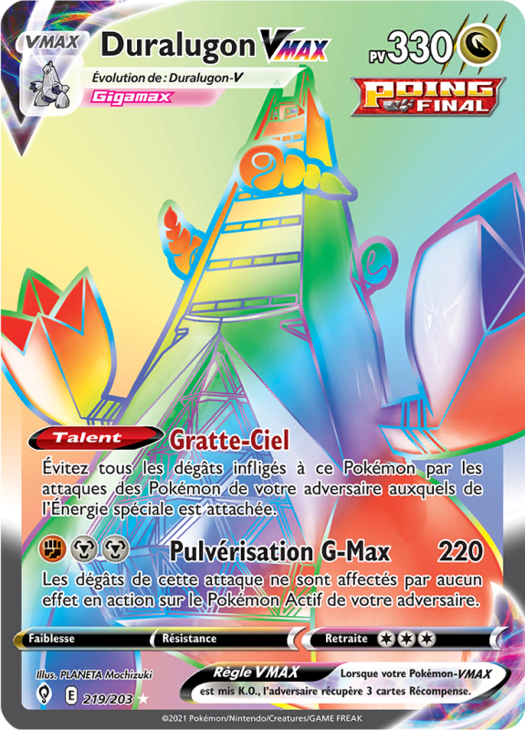Carte Pokémon Duralugon-VMAX 219/203 Rainbow Évolution Céleste