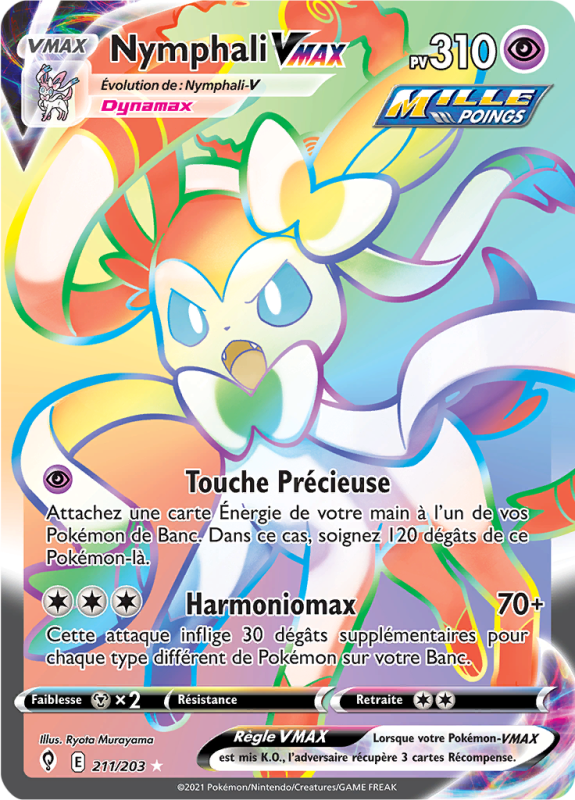 Carte Pokémon Nymphali-VMAX 211/203 Rainbow Évolution Céleste