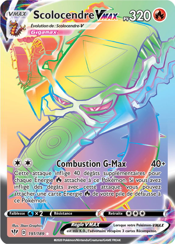 Carte Pokémon Scolocendre-VMAX 191/189 Rainbow Ténèbres Embrasées
