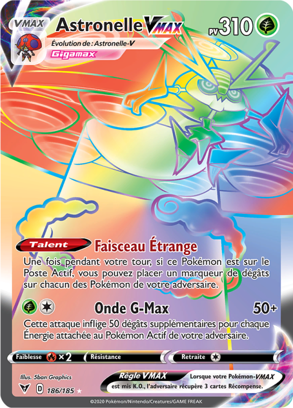 Carte Pokémon Astronelle-VMAX 186/185 Rainbow Voltage Éclatant