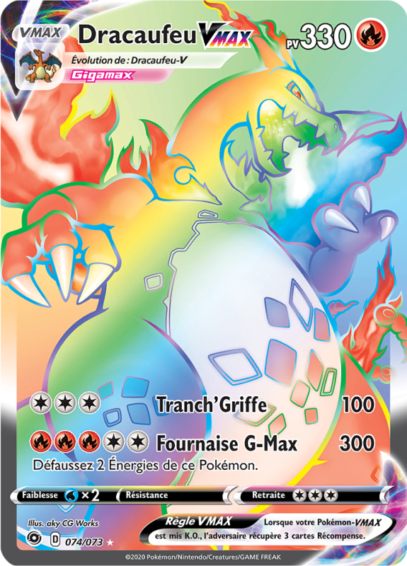 Carte Pokémon Dracaufeu-VMAX 074/073 Rainbow La Voie du Maître