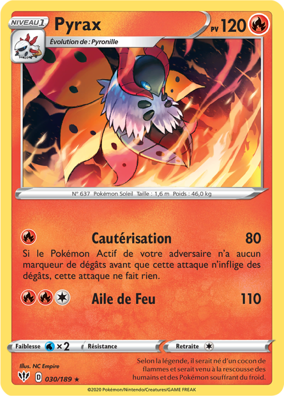 Carte Pokémon Pyrax 030/189 Rare Ténèbres Embrasées
