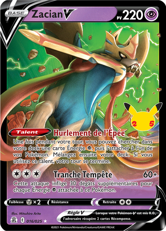Carte Pokémon Zacian-V 016/025 Ultra Rare Célébrations (JCC)