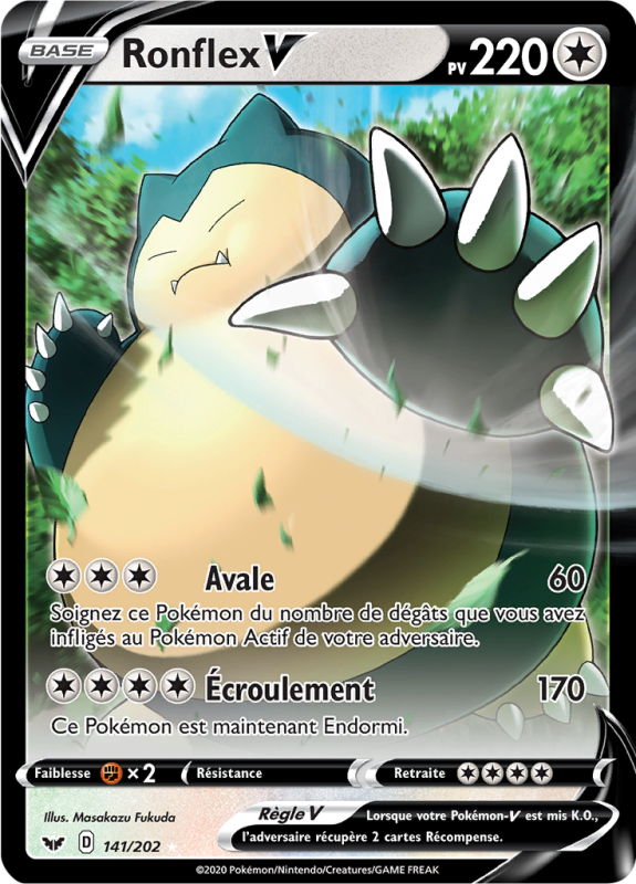 Carte Pokémon Ronflex-V 141/202 Ultra Rare Épée et Bouclier (JCC)