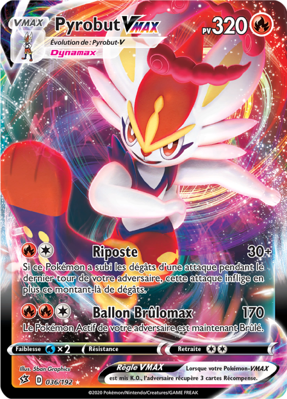 Carte Pokémon Pyrobut-VMAX 036/192 Ultra Rare Clash des Rebelles
