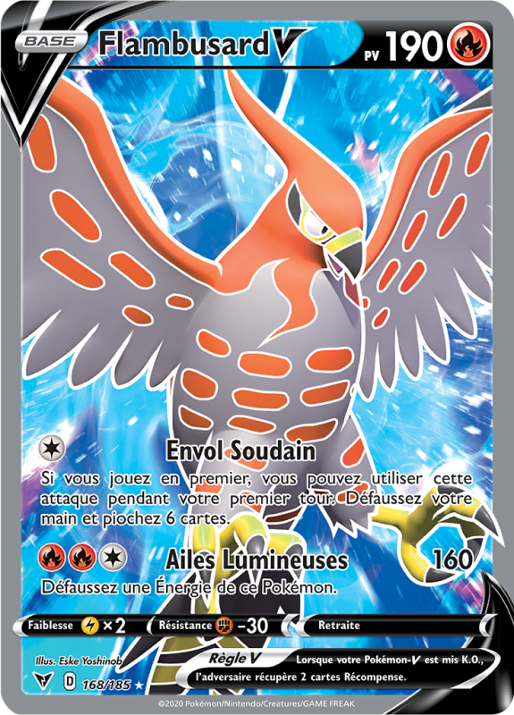 Carte Pokémon Flambusard-V 168/185 Ultra Rare Voltage Éclatant
