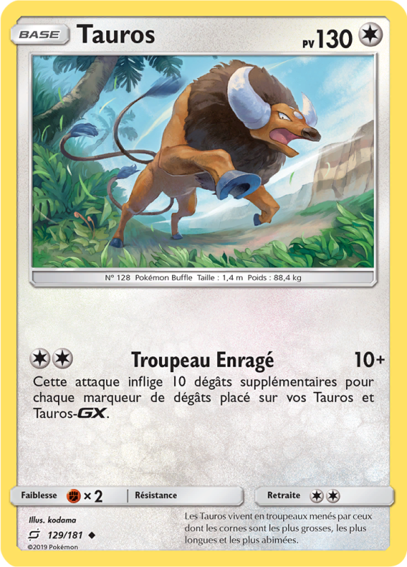 Carte Pokémon Tauros 129/181 Peu commune Duo de Choc