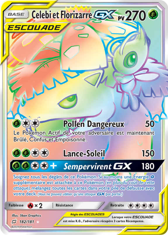 Carte Pokémon Celebi et Florizarre-GX 182/181 Rainbow Duo de Choc