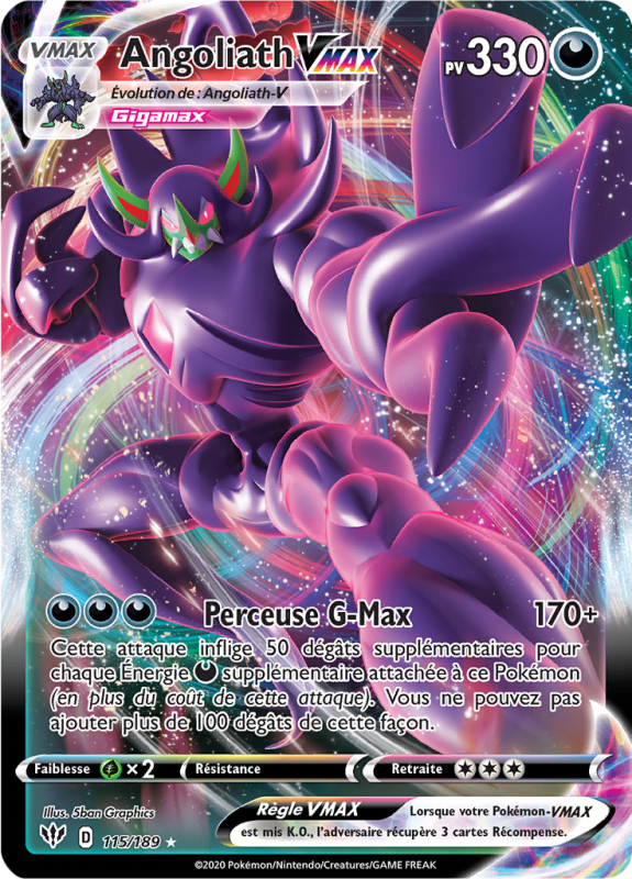 Carte Pokémon Angoliath-VMAX 115/189 Ultra Rare Ténèbres Embrasées