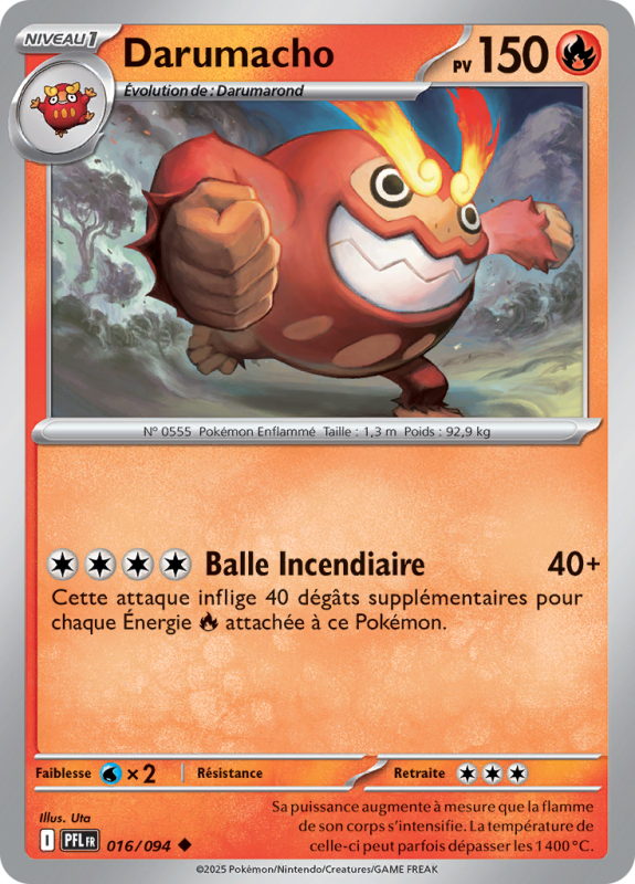 Carte Pokémon Darumacho 016/094 Peu commune Flammes Fantasmagoriques