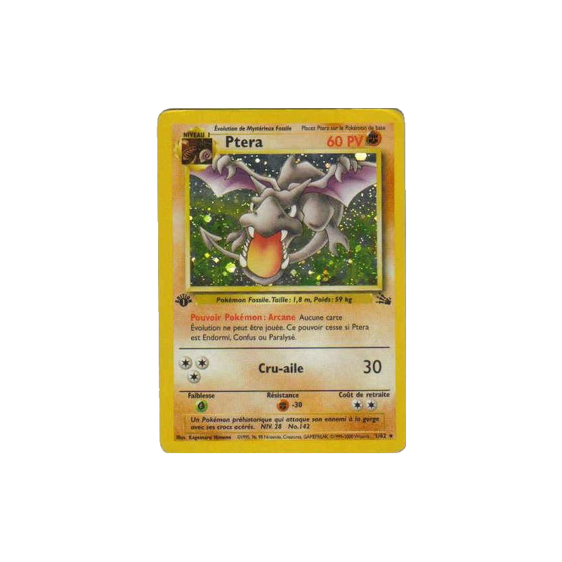 Carte Pokémon Ptera 1/62 Holographique Fossile (JCC)