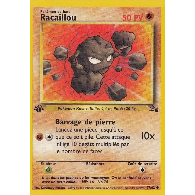 Carte Pokémon Racaillou 47/62 Commune Fossile (JCC)