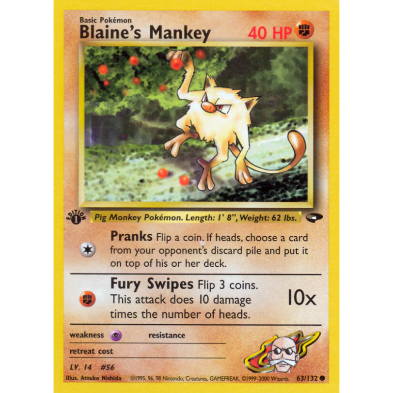 Carte Pokémon Blaine's Mankey 63/132 Commune Gym Challenge