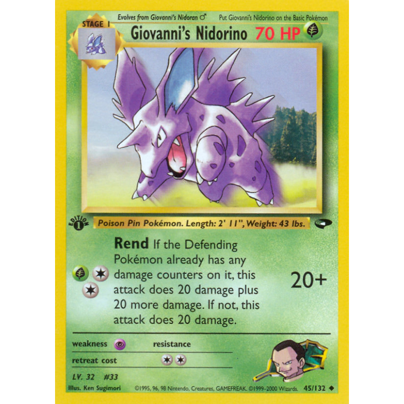 Carte Pokémon Giovanni's Nidorino 45/132 Peu commune Gym Challenge