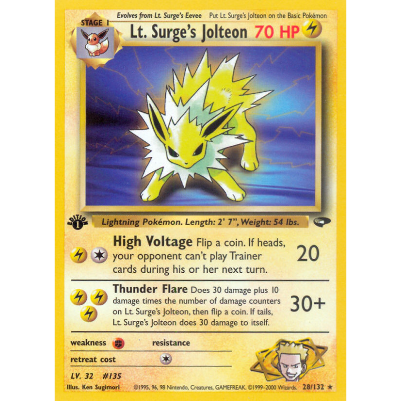 Carte Pokémon Lt. Surge's Jolteon 28/132 Rare Gym Challenge