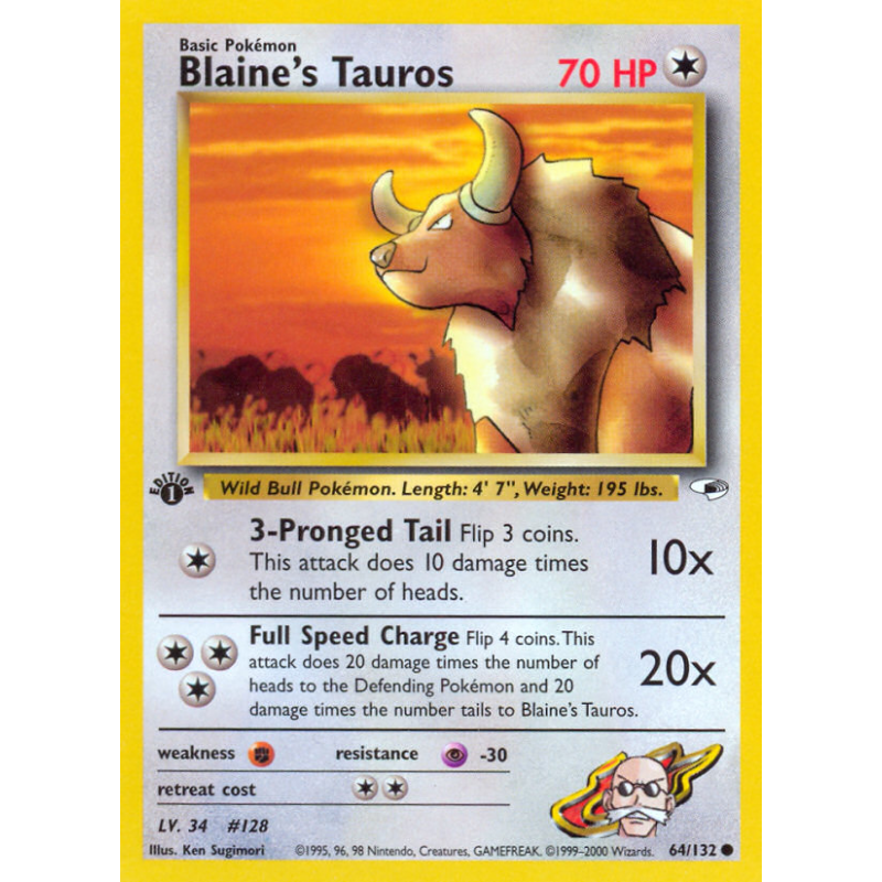Carte Pokémon Blaine's Tauros 64/132 Commune Gym Heroes