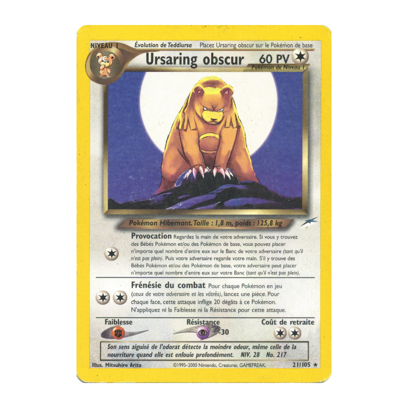 Carte Pokémon Ursaring obscur 21/105 Rare Neo Destiny