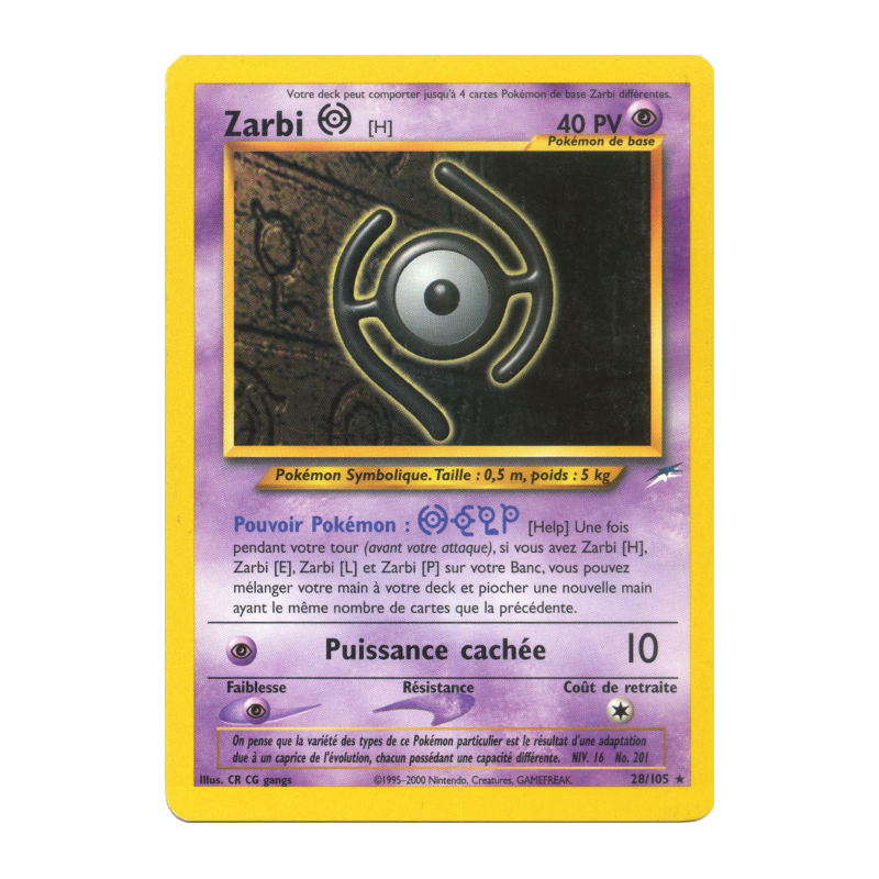 Carte Pokémon Zarbi H 28/105 Rare Neo Destiny