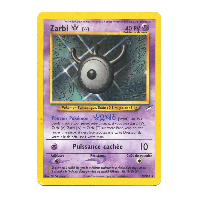 Carte Pokémon Zarbi W 29/105 Rare Neo Destiny